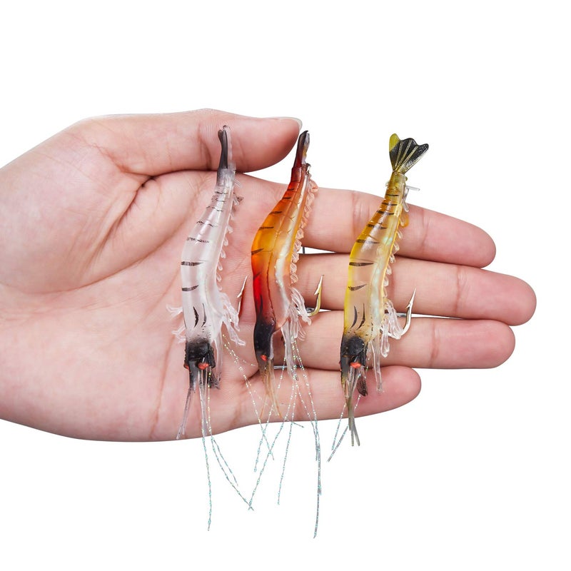 WANBY Fishing Shrimp Lures Artificial Silicone Soft Bait Set Luminous Swimbait Shrimp Fishing Lure with Hooks Fishing Tackle Freshwater/Saltwater - Image 3